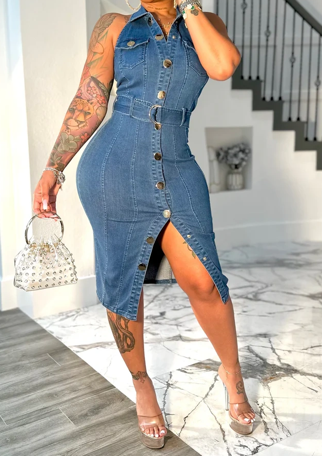 Halter Neck Denim Dress