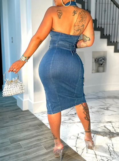 Halter Neck Denim Dress
