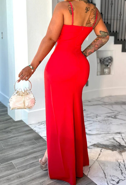 Rhinestone Sleeveless Slit Maxi Dress