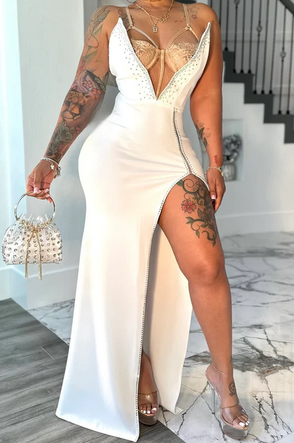 Rhinestone Sleeveless Slit Maxi Dress