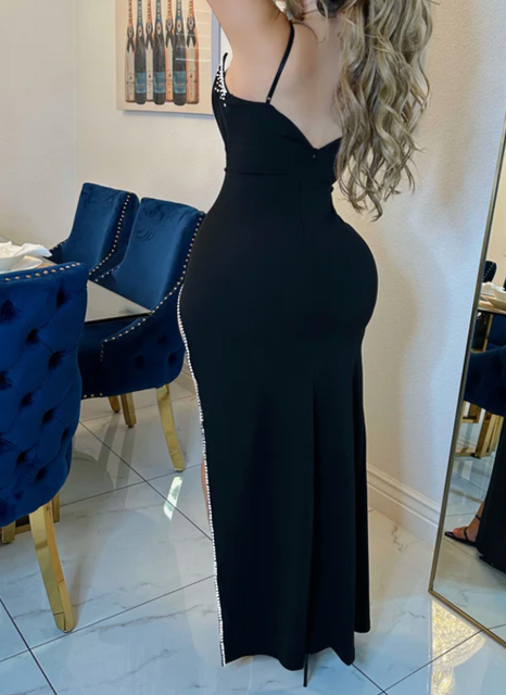 Rhinestone Sleeveless Slit Maxi Dress