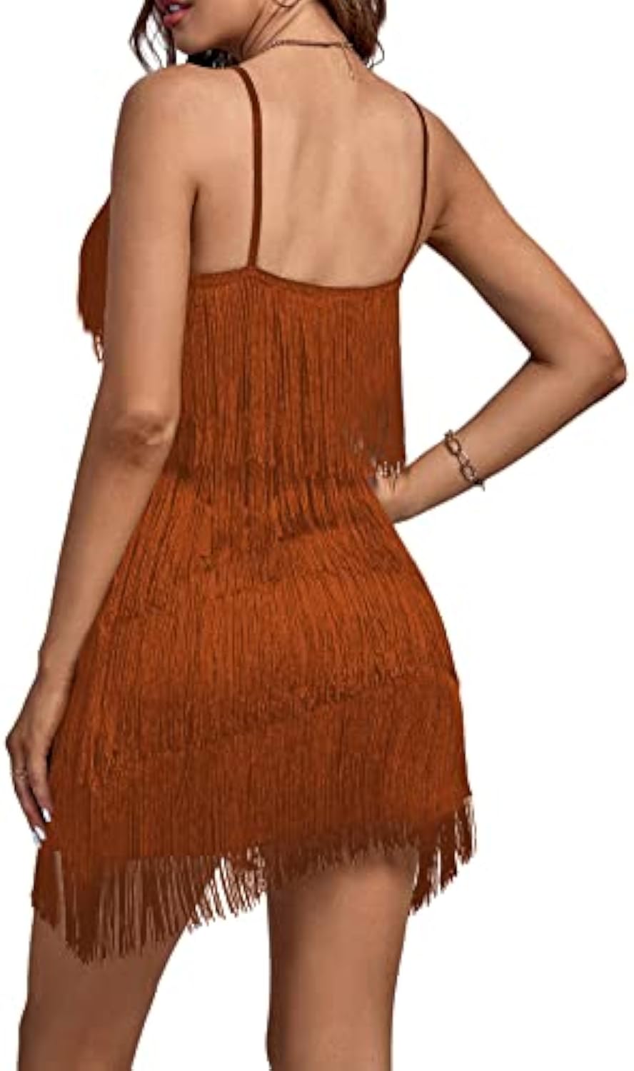 Layered Fringe Deep V Neck Cami  Dress