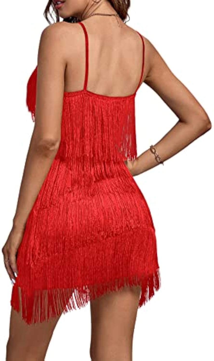 Layered Fringe Deep V Neck Cami  Dress