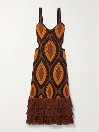 Cutout Fringe Crochet Maxi dress