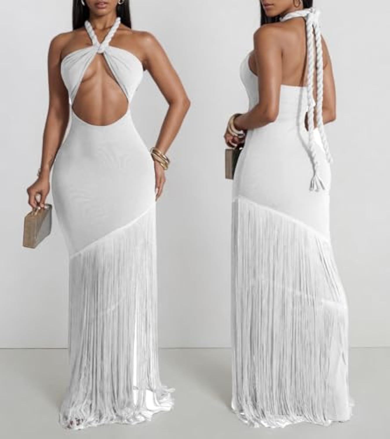 Women's Sexy Halter Backless Maxi Dress Cut Out