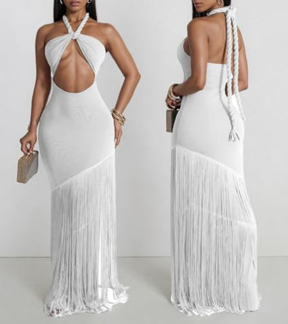 Women's Sexy Halter Backless Maxi Dress Cut Out