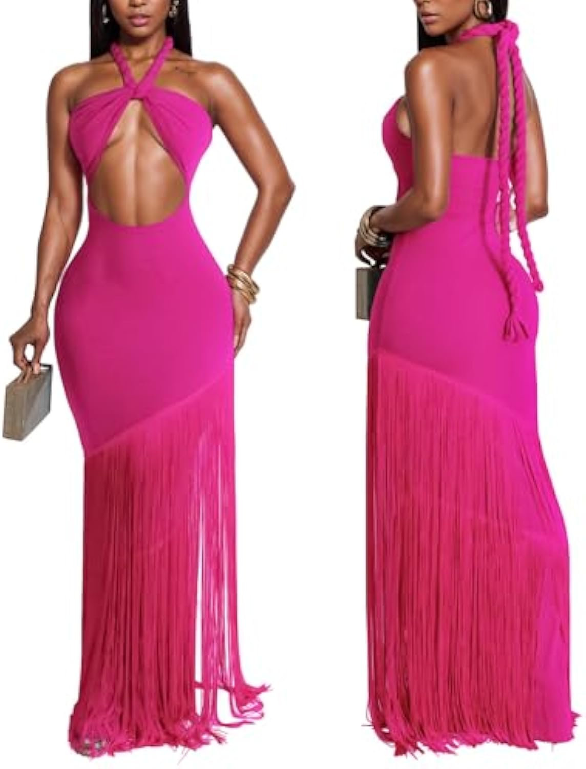Women's Sexy Halter Backless Maxi Dress Cut Out