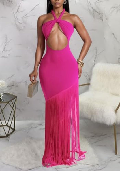 Women's Sexy Halter Backless Maxi Dress Cut Out