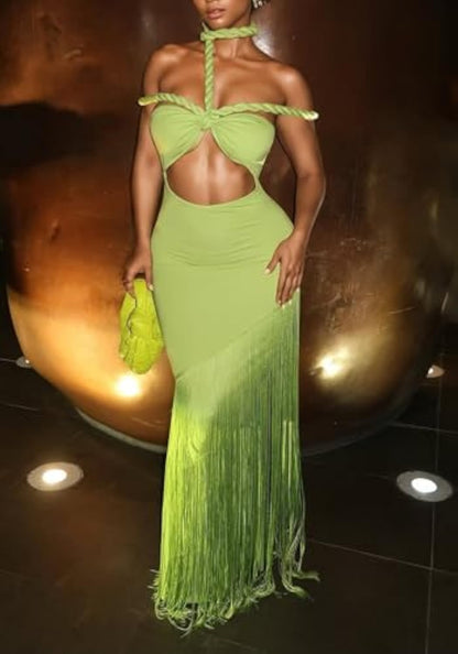 Women's Sexy Halter Backless Maxi Dress Cut Out