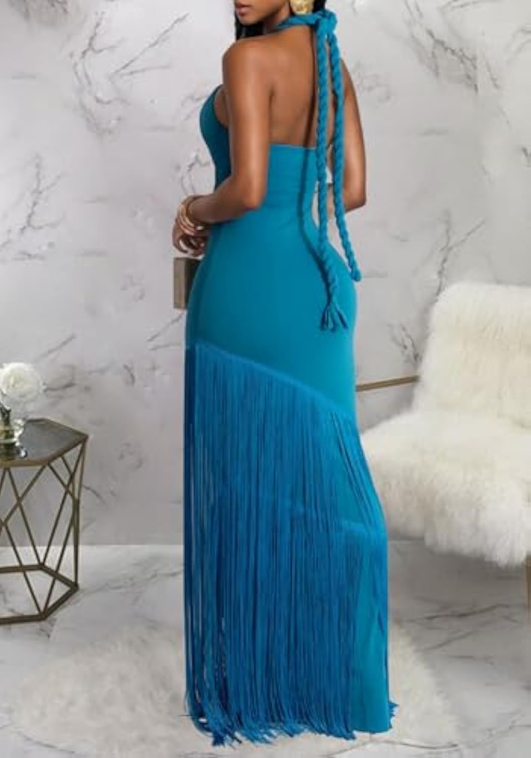 Women's Sexy Halter Backless Maxi Dress Cut Out