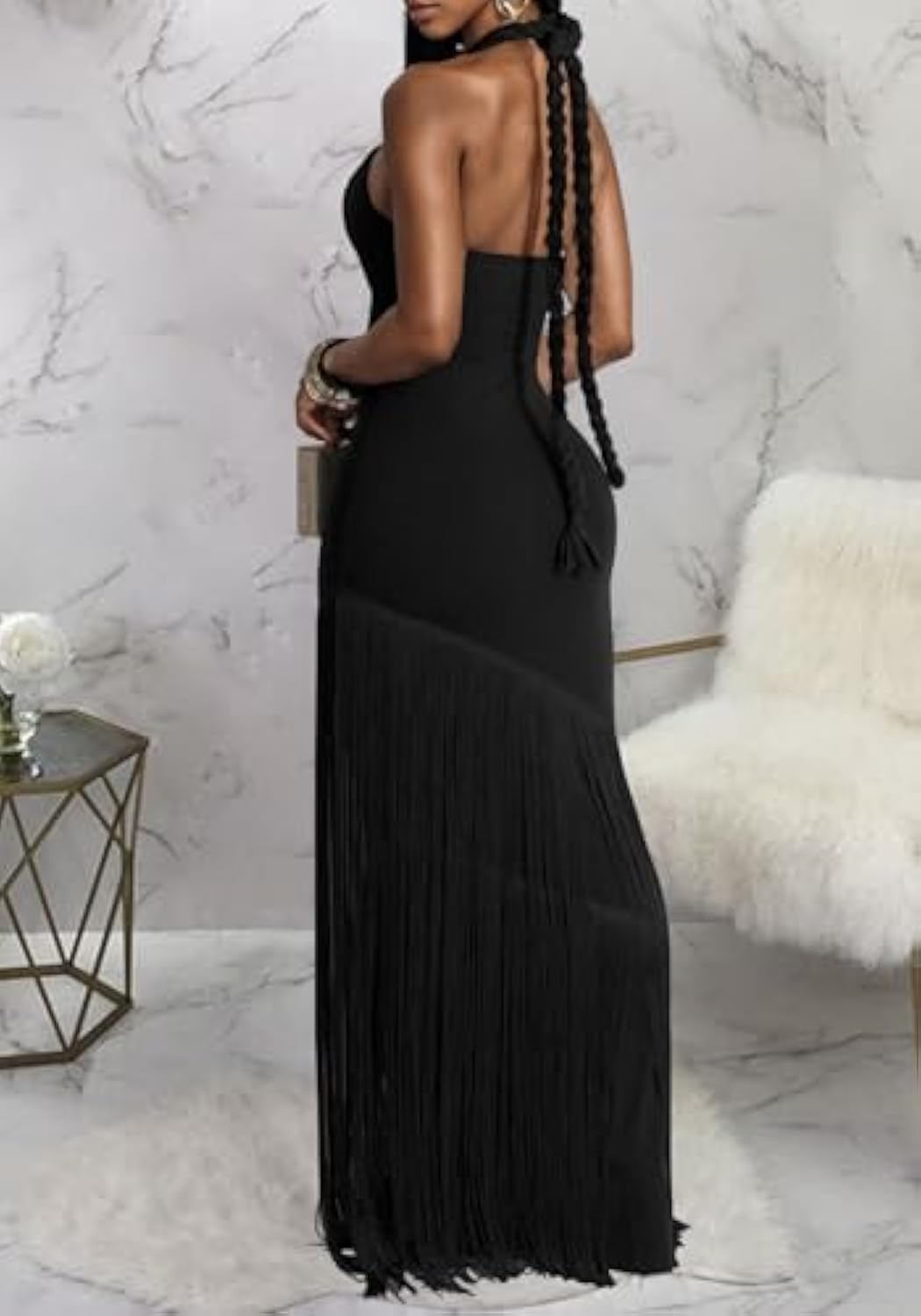 Women's Sexy Halter Backless Maxi Dress Cut Out