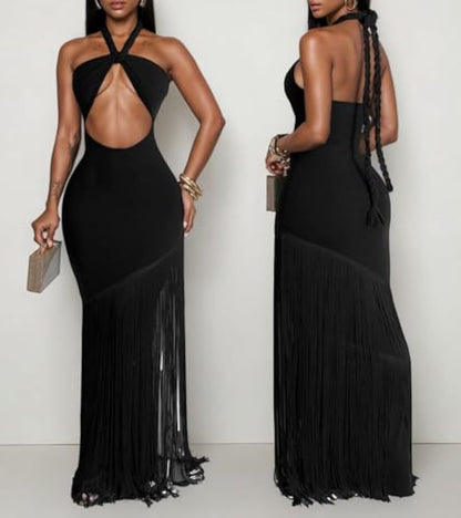 Women's Sexy Halter Backless Maxi Dress Cut Out