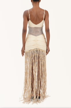 Suspender Mesh Sexy Pleated Hip-wrapped Tassel Dress