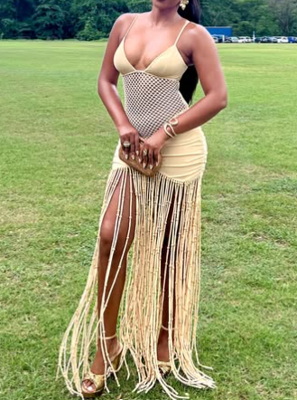 Suspender Mesh Sexy Pleated Hip-wrapped Tassel Dress