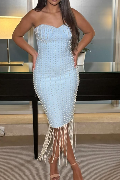 Heavy Tassel Pearl Tube Dress