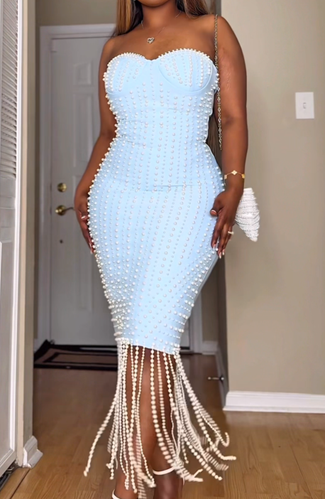 Heavy Tassel Pearl Tube Dress