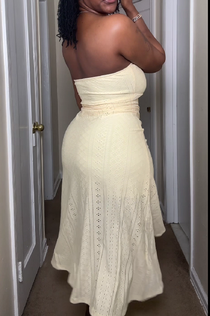 Strapless Hollow Collarless Irregular Dress