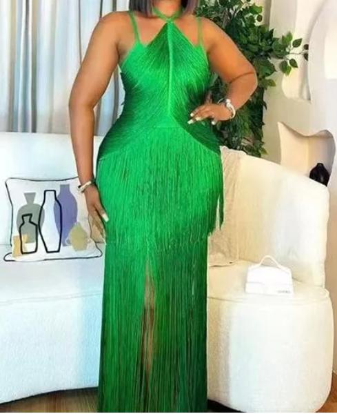 Sexy Backless Fringe Bandage Maxi Dress