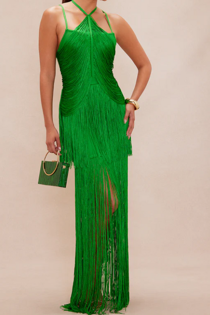 Sexy Backless Fringe Bandage Maxi Dress
