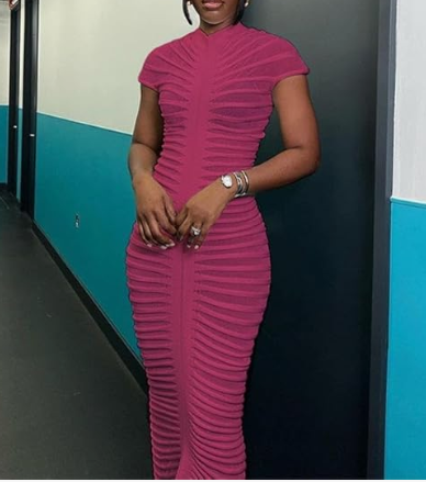 Women Knitted See Through Stripe Long Dress