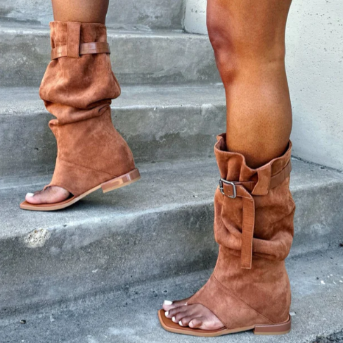 Flat-soled Suede Heeled Boots