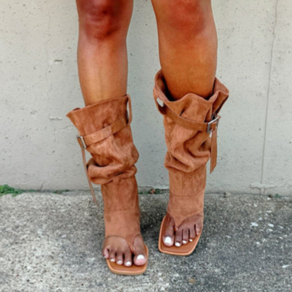Flat-soled Suede Heeled Boots
