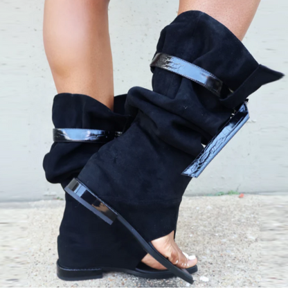 Flat-soled Suede Heeled Boots