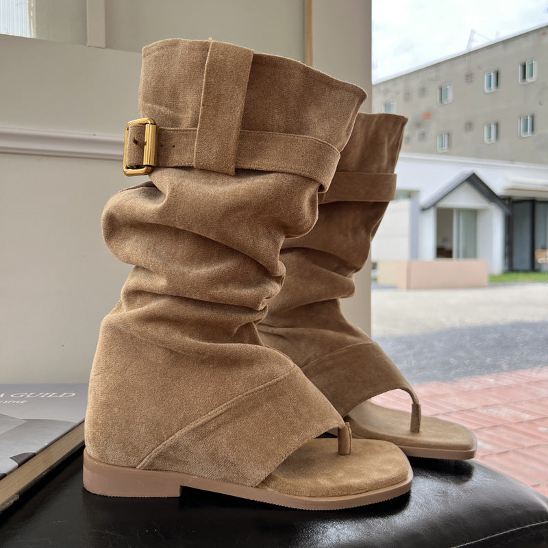 Flat-soled Suede Heeled Boots