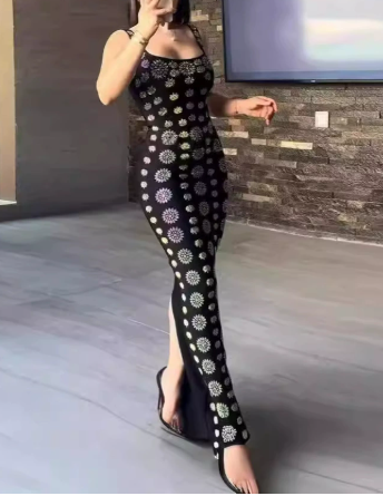 Rhinestone Hot Flower Hip Dress