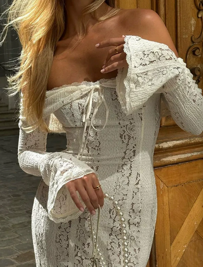 Fashionable & Sexy One-shoulder Waist Lace Maxi Dress