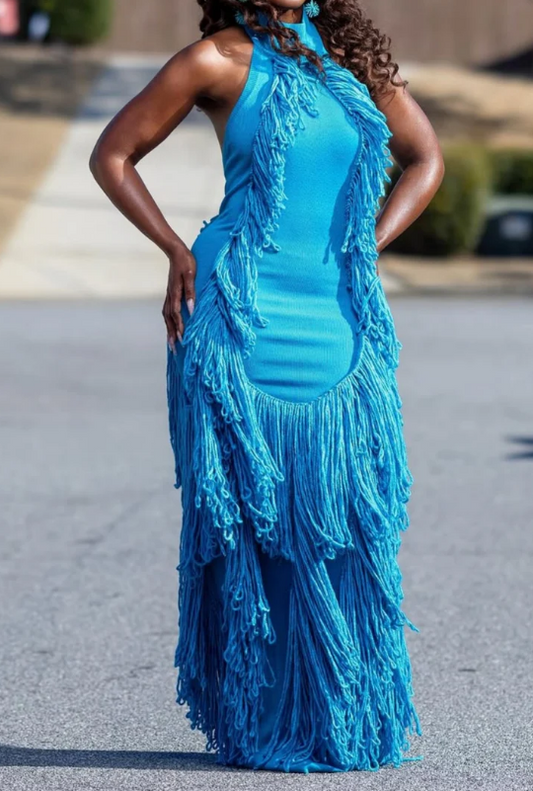 Halter Neck Tassel Backless Dress