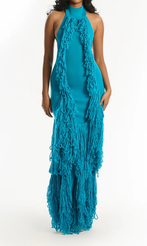 Halter Neck Tassel Backless Dress