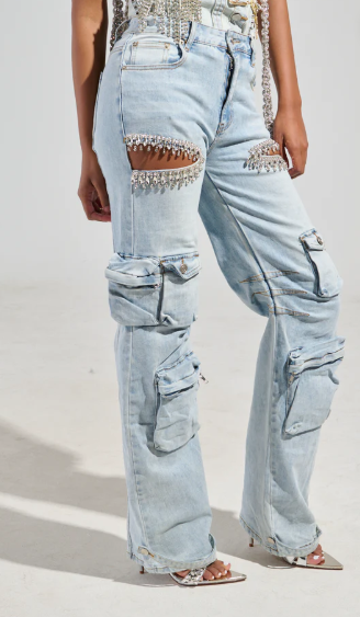 Cargo Denim With Rhinestones