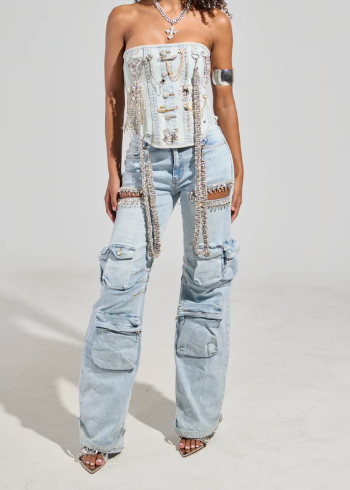 Cargo Denim With Rhinestones