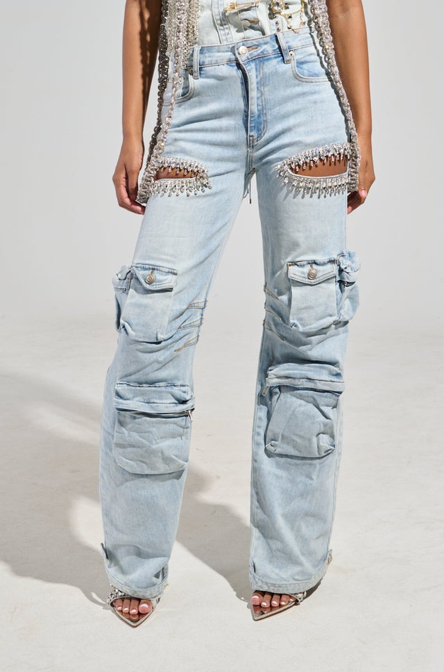 Cargo Denim With Rhinestones