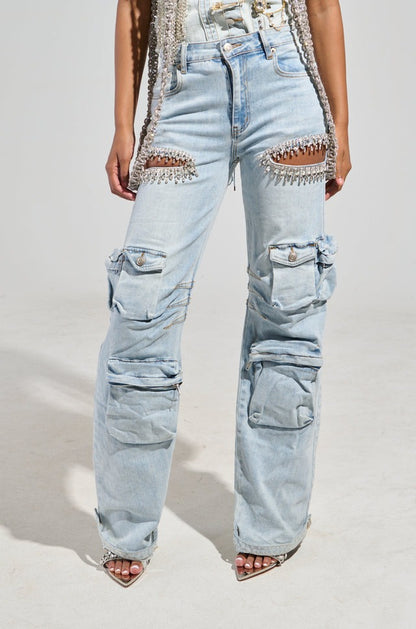Cargo Denim With Rhinestones