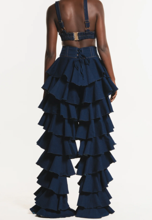 Denim Ruffle Pants