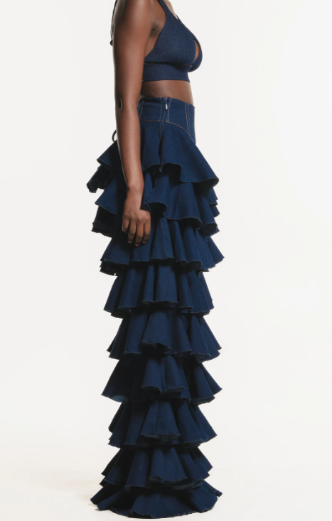 Denim Ruffle Pants