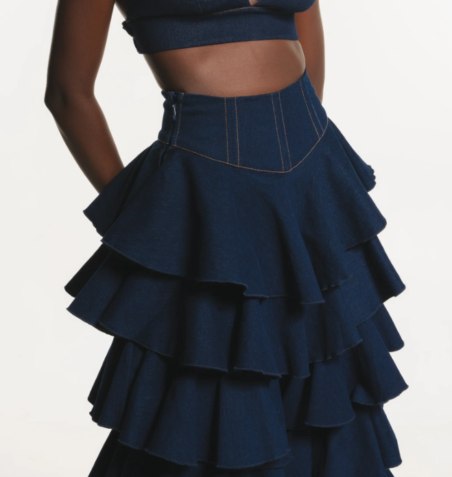 Denim Ruffle Pants
