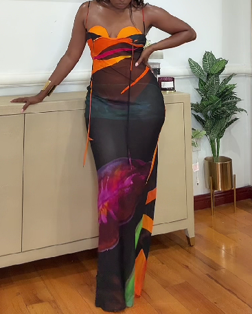 Printed Sexy Sling Slim Hip Dress
