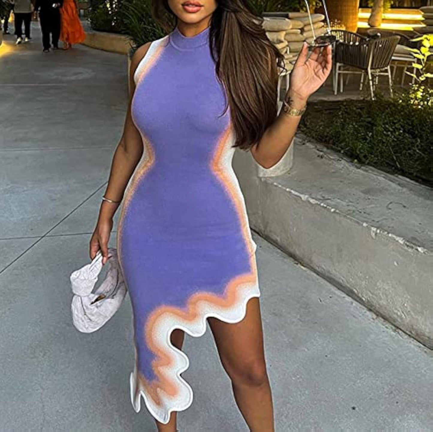 Asymmetric Hem Midi Dress