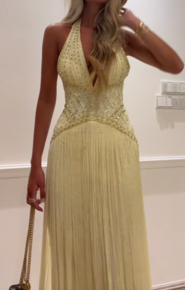 Sexy Backless Halter Neck Sequined Fringe Dress