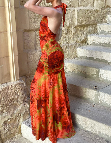 High Slit Halter Deep V Neck Sexy Dress