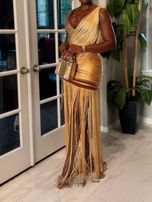 Metallic Sexy Backless Fringe Skirt