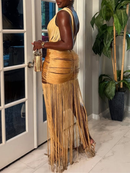 Metallic Sexy Backless Fringe Skirt