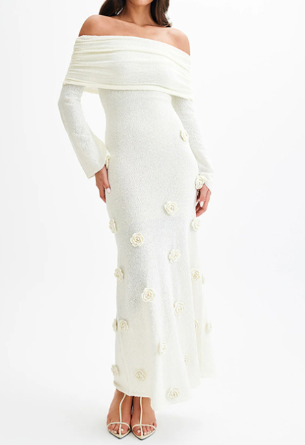 Long Sleeve Off-shoulder Knitted Dress