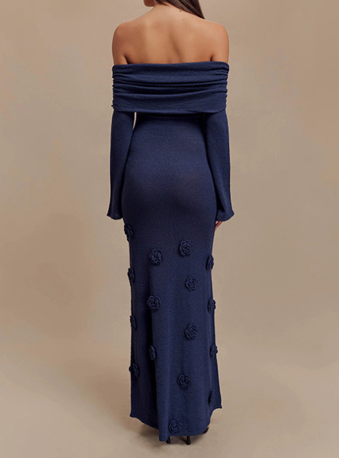 Long Sleeve Off-shoulder Knitted Dress