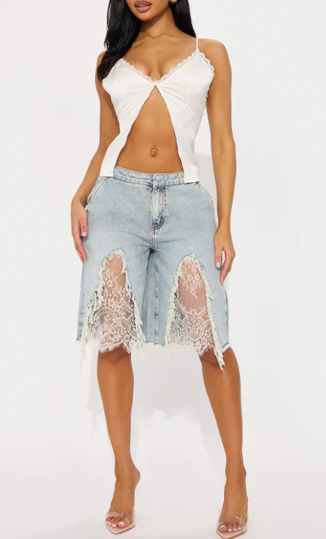 Lace Detail Denim Shorts