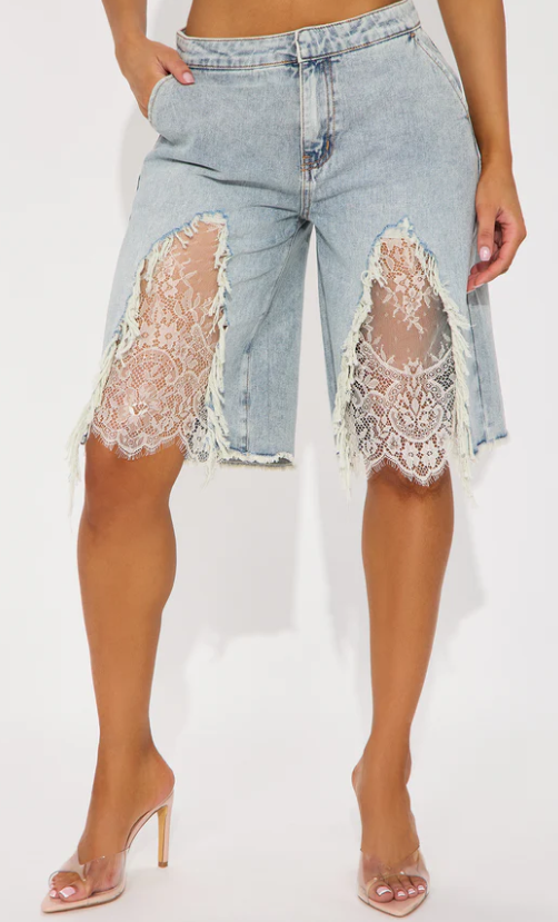 Lace Detail Denim Shorts