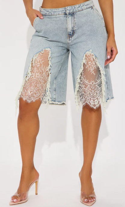 Lace Detail Denim Shorts